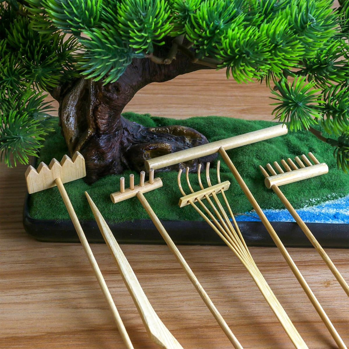 Mini Zen Garden Rake Set 6PCS - Premium Natural Bamboo Sand Rakes with Gift Box - Zen Garden Tools