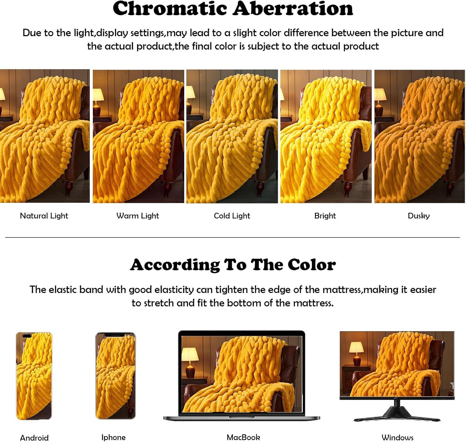 NEWCOSPLAY Faux Fur Twin Blanket Mustard Yellow 3D Ribbed Plush Thick Warm Blanket for Couch Sofa
