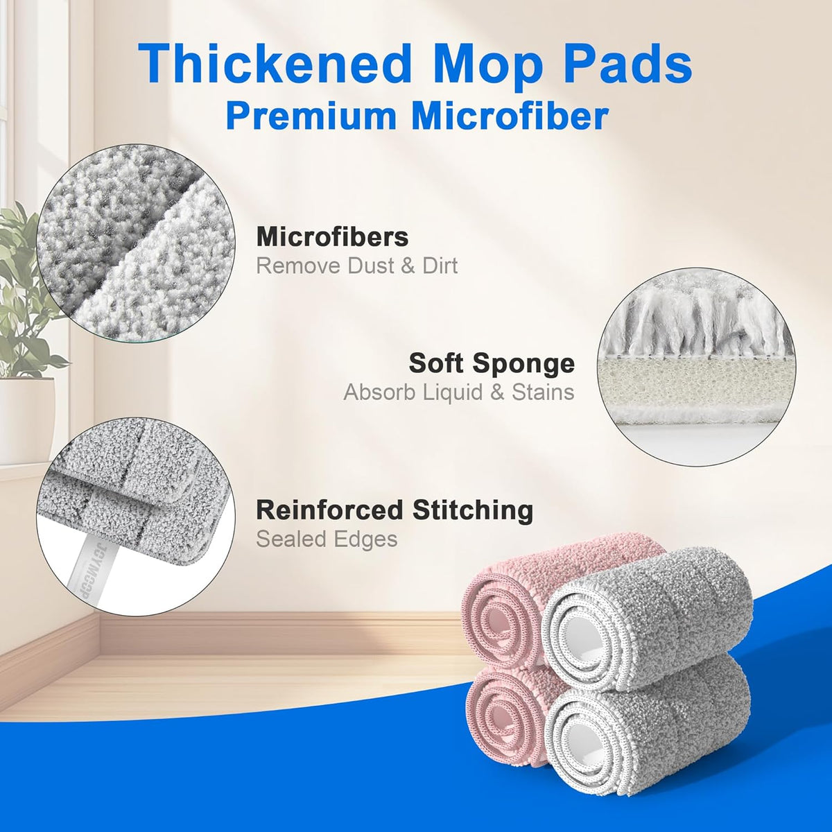 JOYMOOP Mop Replacement Pads, Reusable Microfiber Mop Pads for 13-inch Flat Mop and Mop Bucket Set