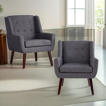 HUIMO Button-Tufted Accent Chairs Set of 2,Upholstered Reading Living Room Chair,Mid Century Modern