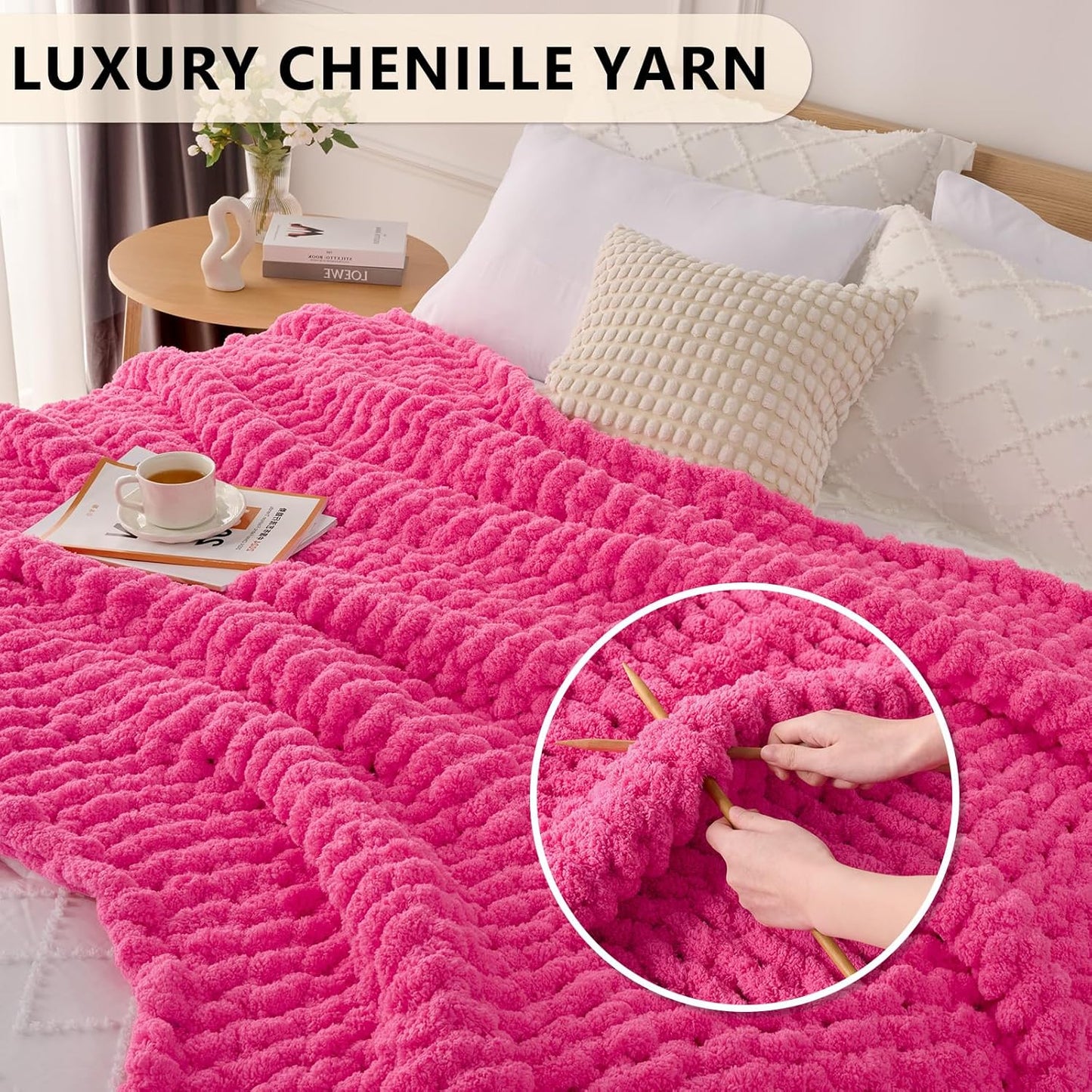 L'AGRATY Chunky Knit Blanket Throw: 50''x60'' Chenille Chunky Knitted Throw Blanket for Bed Couch