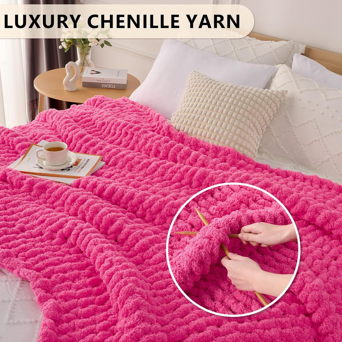 L'AGRATY Chunky Knit Blanket Throw: 50''x60'' Chenille Chunky Knitted Throw Blanket for Bed Couch