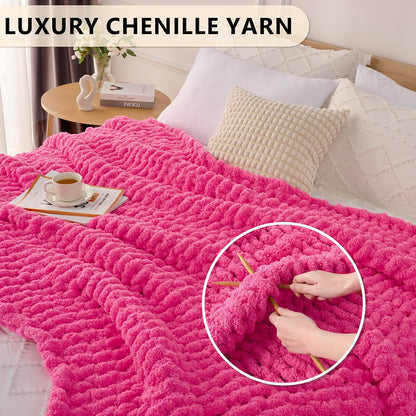 L'AGRATY Chunky Knit Blanket Throw: 50''x60'' Chenille Chunky Knitted Throw Blanket for Bed Couch