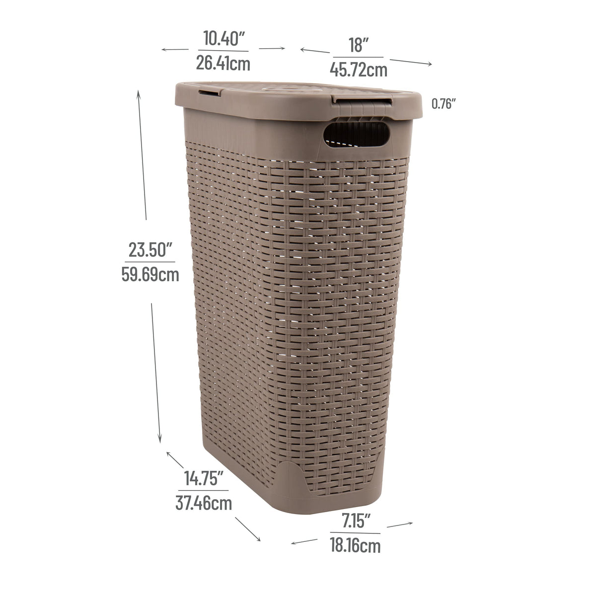 Mind Reader Slim Laundry Hamper with Lid, 40L Clothes Basket, Narrow Tapered Design with Ventilated