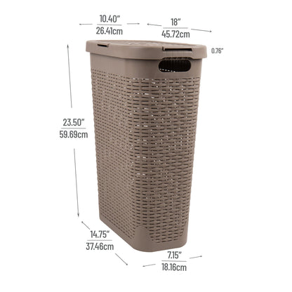Mind Reader Slim Laundry Hamper with Lid, 40L Clothes Basket, Narrow Tapered Design with Ventilated