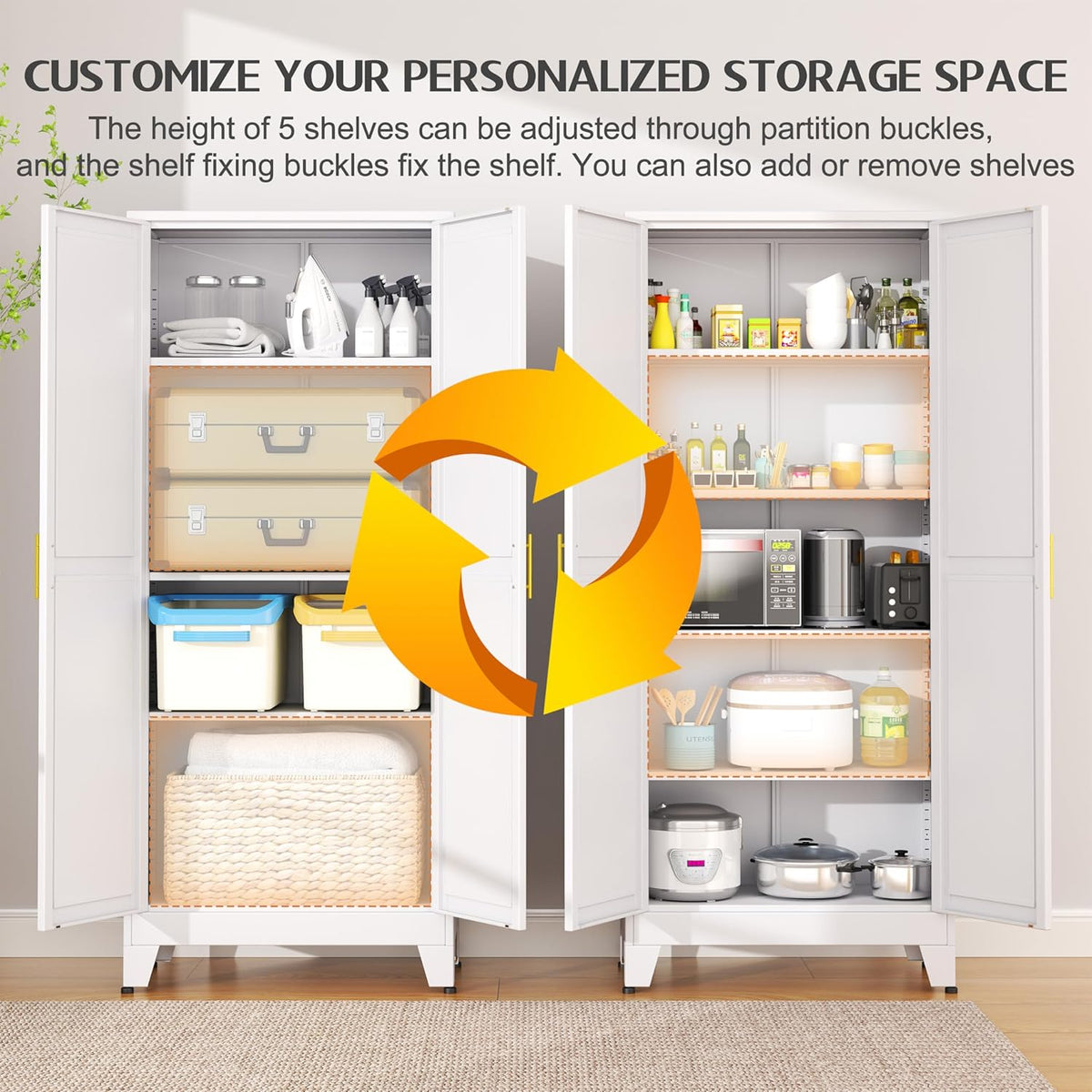 75.2" Tall Pantry Cabinet, Kitchen Pantry Storage Cabinets with 2 Door and 5 Adjustable Shelves