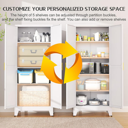 75.2" Tall Pantry Cabinet, Kitchen Pantry Storage Cabinets with 2 Door and 5 Adjustable Shelves