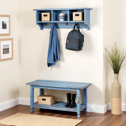 Country Cottage 36" Wall-Mount Coat Rack and Entryway Bench Set – Coat Hanger with Cubbies and