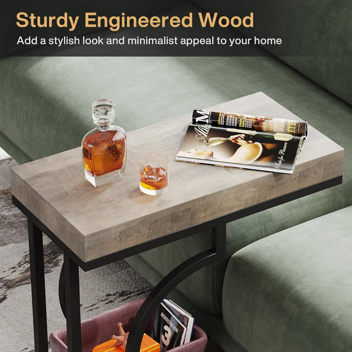 Tribesigns Narrow Side Table C Shaped End Table Modern Bedside Tables for Couch, Small Sofa
