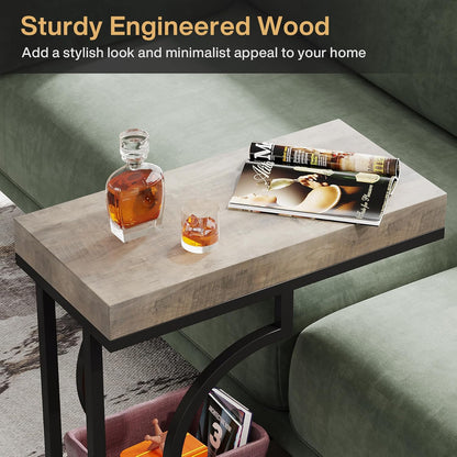 Tribesigns Narrow Side Table C Shaped End Table Modern Bedside Tables for Couch, Small Sofa