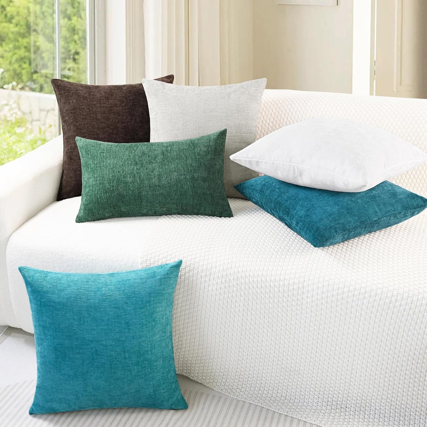CaliTime Throw Pillow Covers Decorative 16 X 16 Inches Pack of 2 Cozy Chenille Cushion Cases for