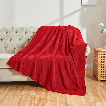 CozeCube Knit Throw Blanket,Christmas Red Checkered Bedroom Blanket for Couch,Soft Cozy Warm