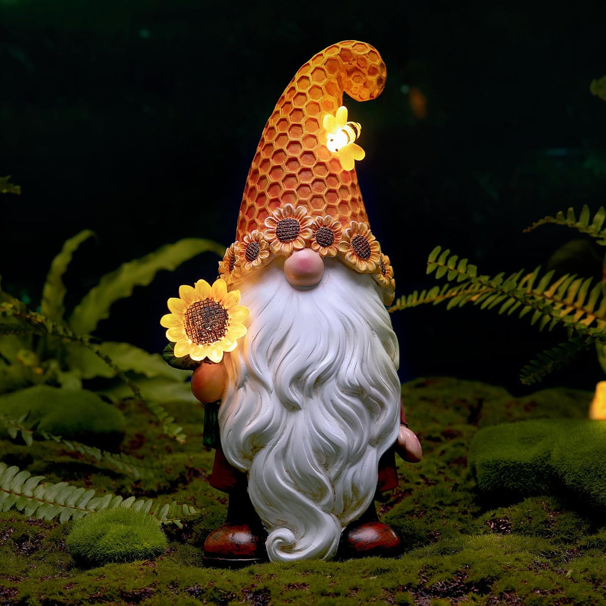 Garden Gnomes Outdoor - Sunflower Gnome Statue with Solar LED Lights for Yard, Patio, Lawn