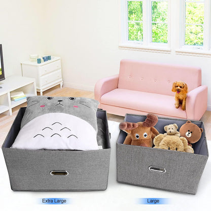 Large Linen Fabric Foldable Storage Bins with Removable Lid and Handles, Washable Storage Box
