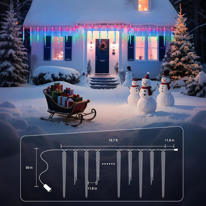 Minetom Icicle Lights Outdoor with Clips, 20ft 100 LED 20 Tubes Twinkling Crystal Icicle String