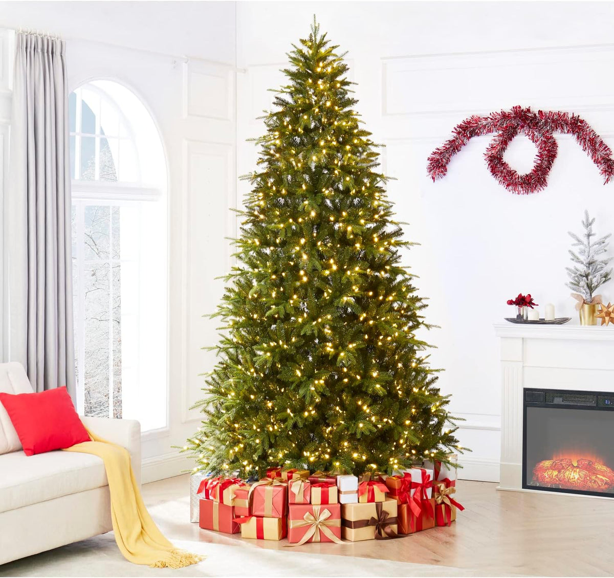 Traditional Artificial Fir Christmas Tree with Lights by Naomi Home Green/9 Ft/Included