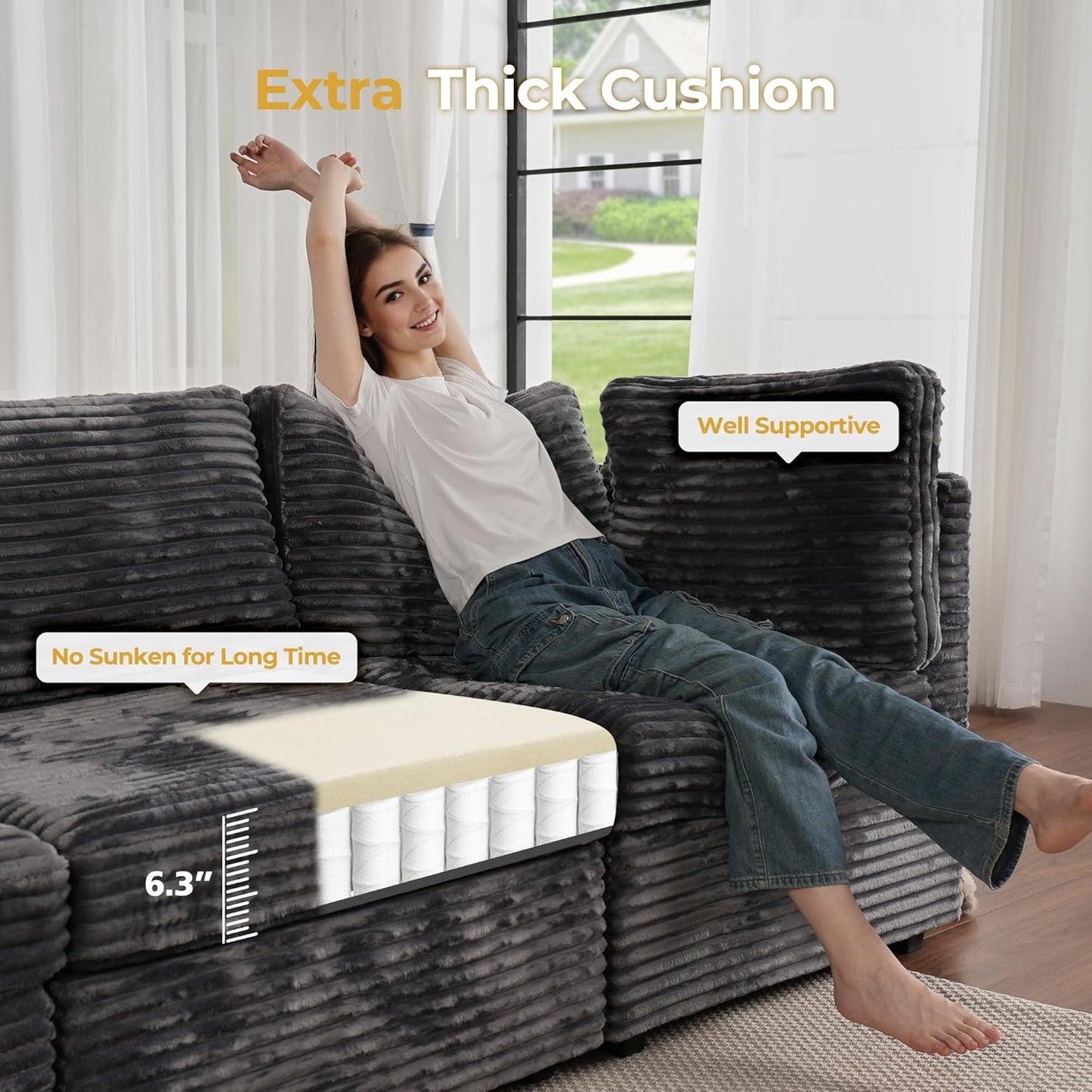 HOOOWOOO Modular Sectional Sofa,5 Pieces Sectional Couches for Living Room,98X55 L Shaped Cloud
