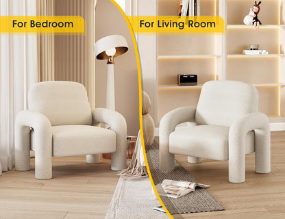 Modern Sherpa Accent Chair, Teddy Upholstered Arm Single Sofa, Cozy Fluffy Reading Chair for Living