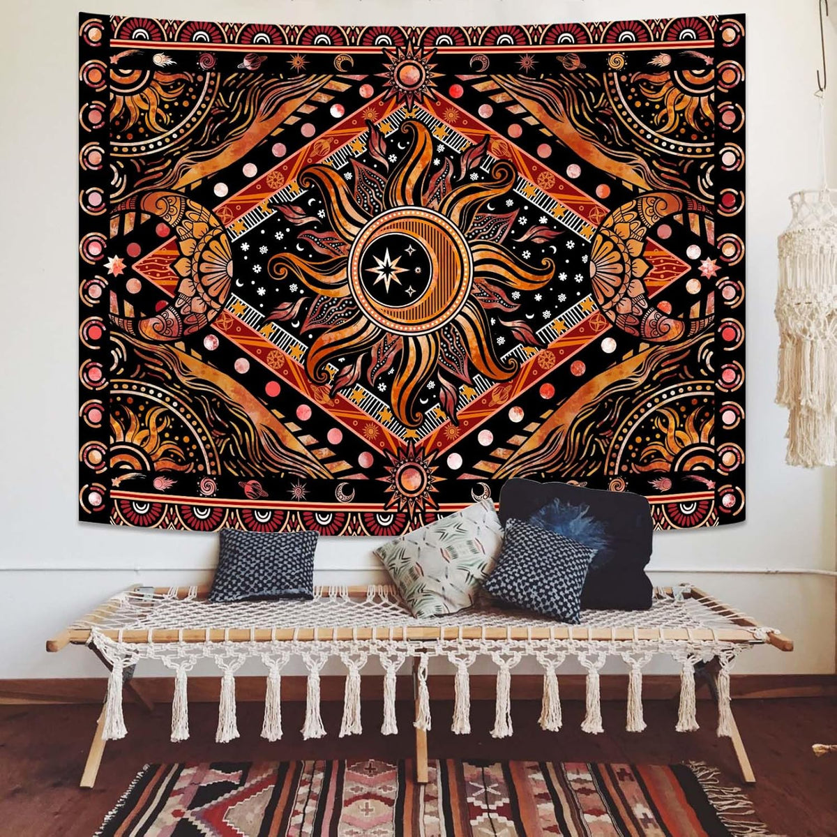 Lunerfex Hippie Sun and Moon Tapestry Bohemian Celestial Tapestries Aesthetic Tapestry for Bedroom