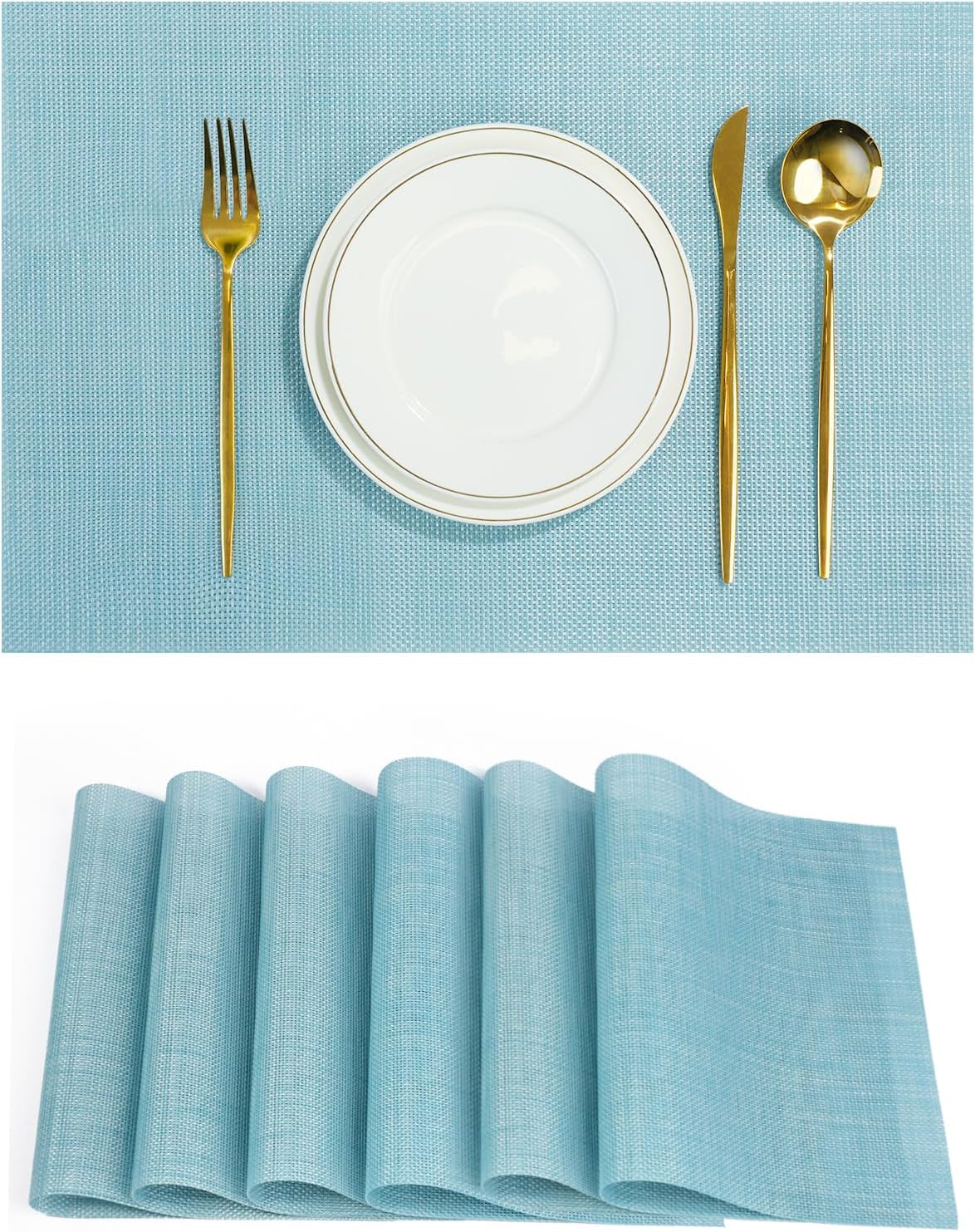 Placemats Set of 6，Non-Slip PVC Weave Table Mats Easy to Clean，Heat Resistant Place Mats for