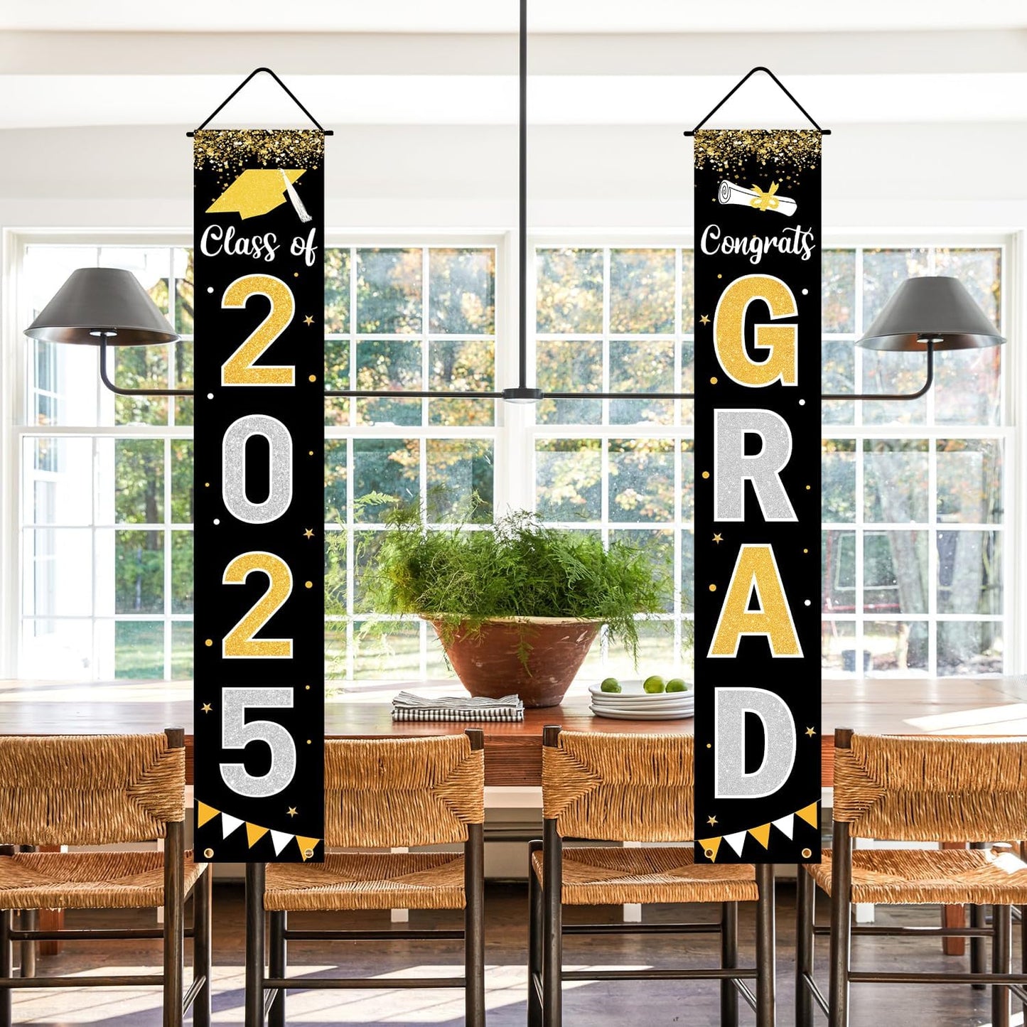 Graduation Decorations 2025 GRAD Banner Black Porch Door Sign Welcome Banner For Indoor Outdoor