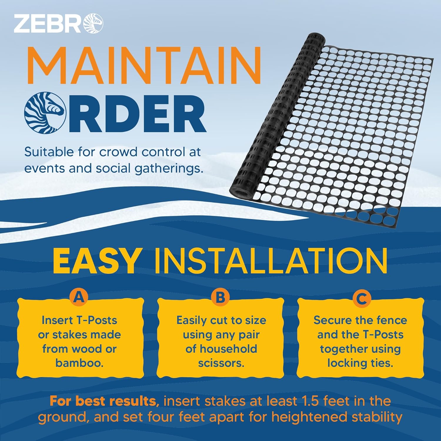 ZEBRO 4' x 100' Black Plastic Garden Fence Roll – Light Duty Mesh Fencing for Temporary Fence