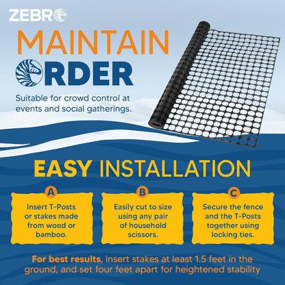 ZEBRO 4' x 100' Black Plastic Garden Fence Roll – Light Duty Mesh Fencing for Temporary Fence