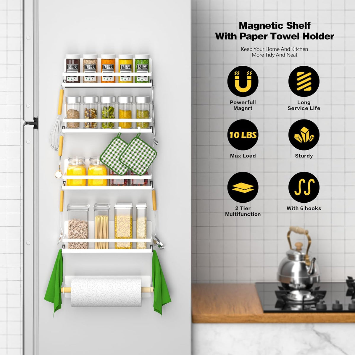 Magnetic Spice Rack Moveable Magnetic Shelf Organizer for Kitchen Refrigerator Microwave Oven