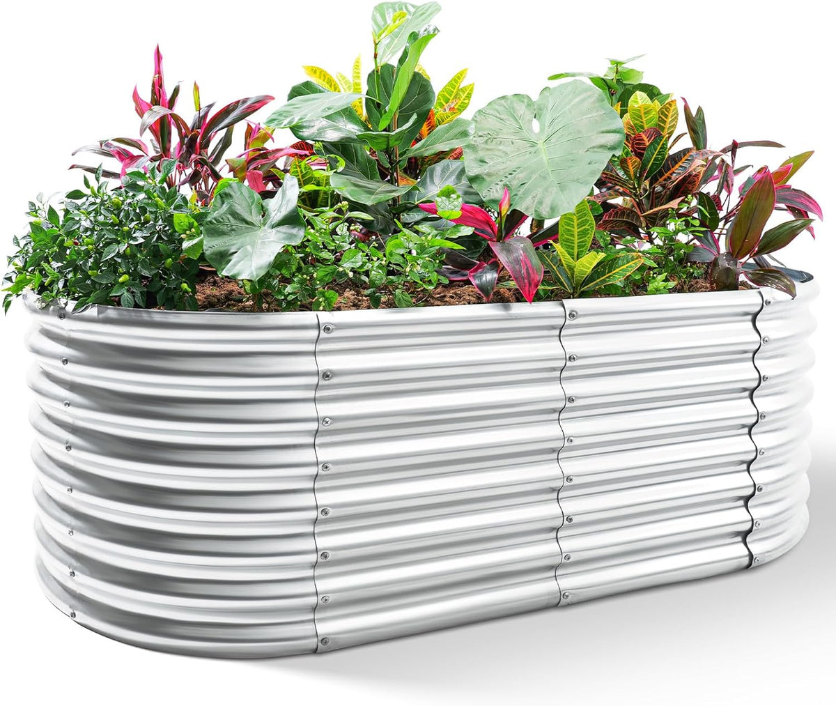 Land Guard Galvanized Raised Garden Bed, 8x4x2ft Planter Boxes Outdoor, Oval Larger Metal Planter