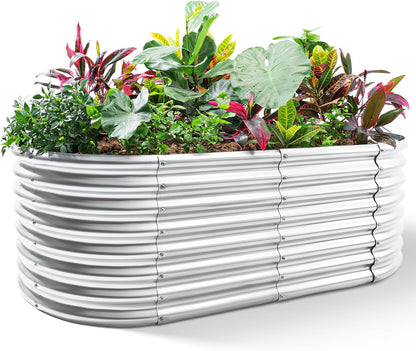 Land Guard Galvanized Raised Garden Bed, 8x4x2ft Planter Boxes Outdoor, Oval Larger Metal Planter