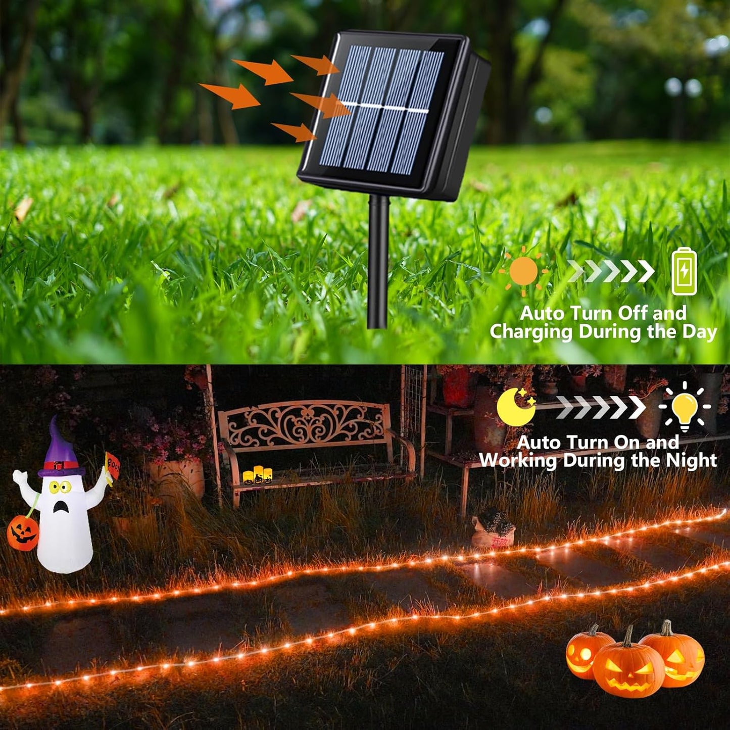YEGUO Orange Lights for Halloween, 2 Pack Each 33ft 100 LED Rope Lights Outdoor, 8 Modes Fairy