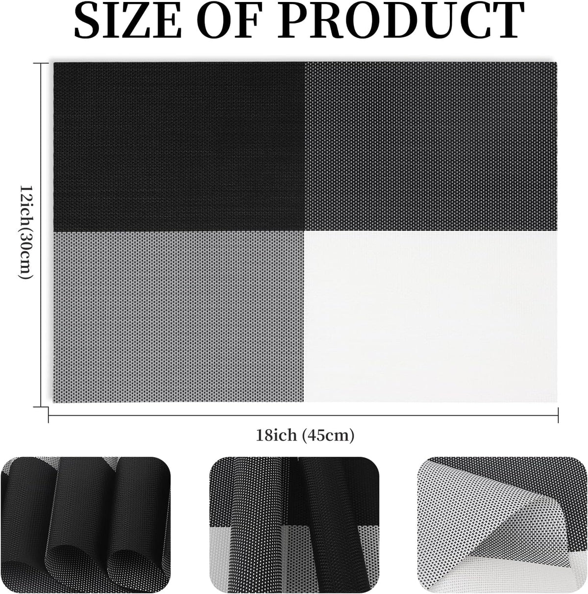 Vinyl Plastic Placemats Set of 6 Washable Heat Resistant Non-Slip Elegant Indoor Outdoor Kitchen