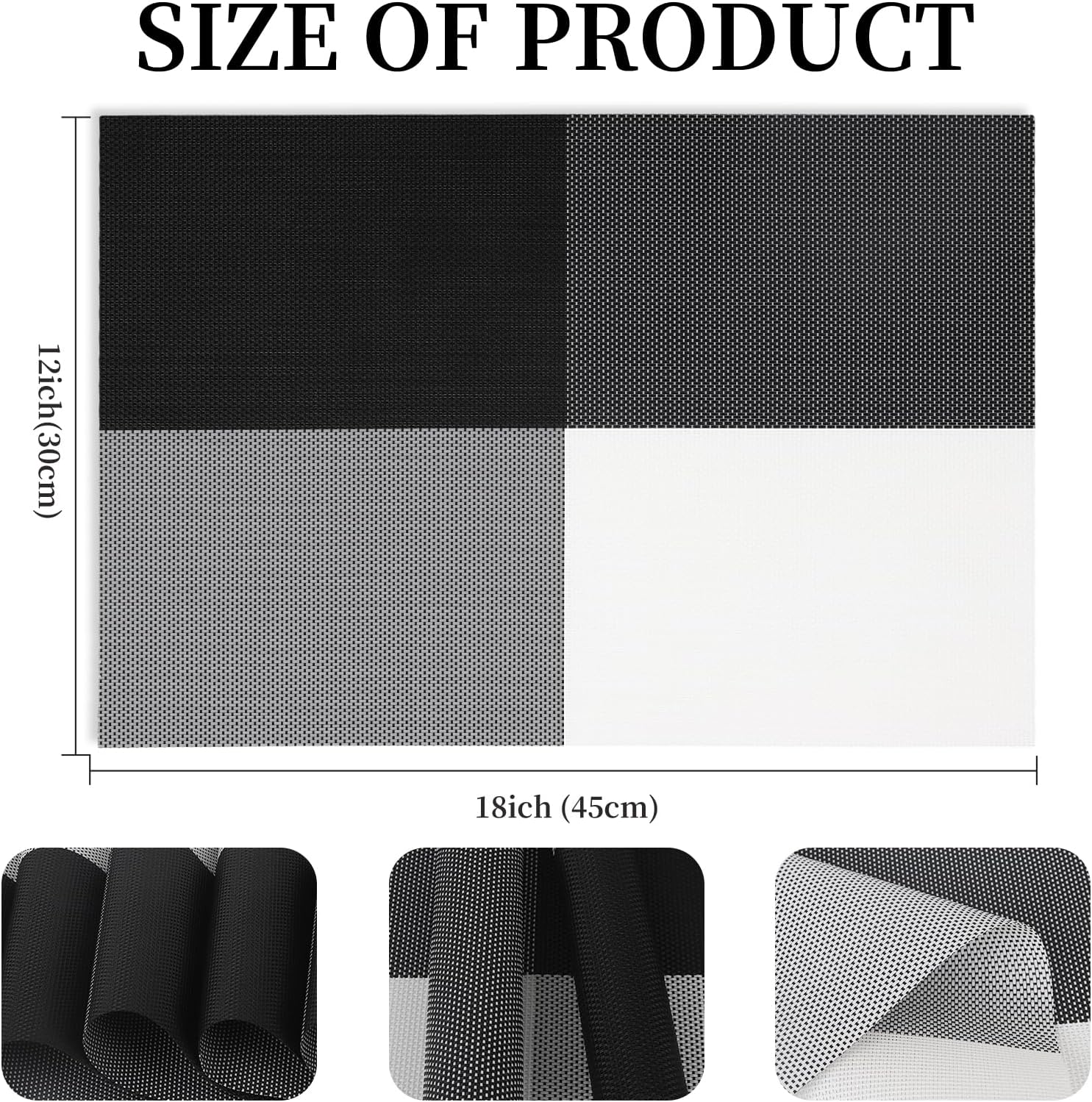 Vinyl Plastic Placemats Set of 6 Washable Heat Resistant Non-Slip Elegant Indoor Outdoor Kitchen