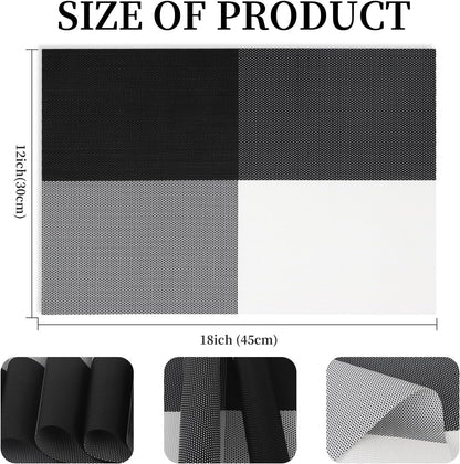 Vinyl Plastic Placemats Set of 4 Washable Heat Resistant Non-Slip Elegant Indoor Outdoor Kitchen