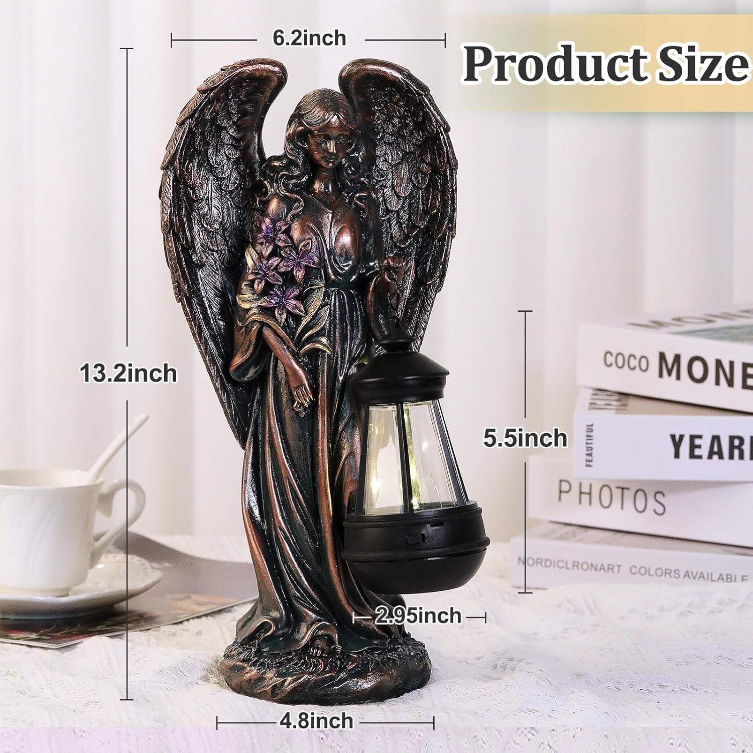 Solar Angel Outdoor Garden Decor Statues – 13.2 inches Solar Outdoor Sculptures for Outside Yard