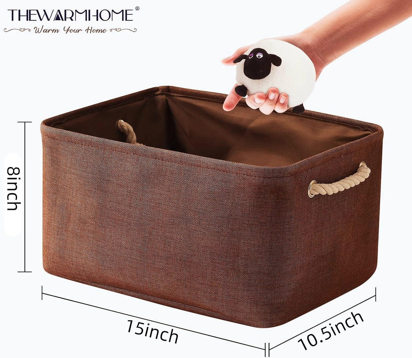 TheWarmHome Decorative Basket Rectangular Fabric Storage Bin Organizer Basket with Handles for