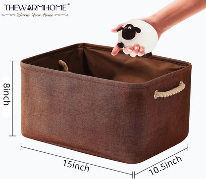 TheWarmHome Decorative Basket Rectangular Fabric Storage Bin Organizer Basket with Handles for