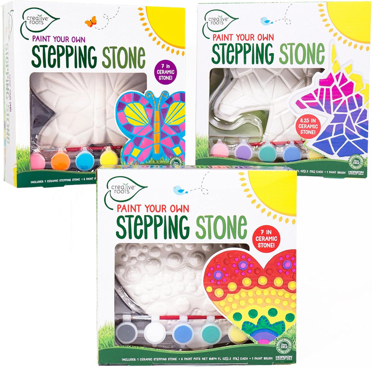 Creative Roots Paint Your Own Stepping Stones Multipack with Butterfly, Unicorn, & Heart, 3 Ceramic