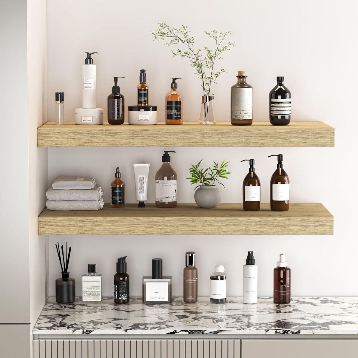 Fun Memories Floating Shelves - 24 Inch Rustic Wooden Wall Shelves - Extra Deeper & Thicker Wall