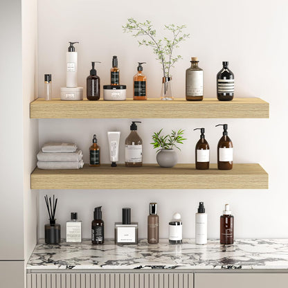 Fun Memories Floating Shelves - 24 Inch Rustic Wooden Wall Shelves - Extra Deeper & Thicker Wall