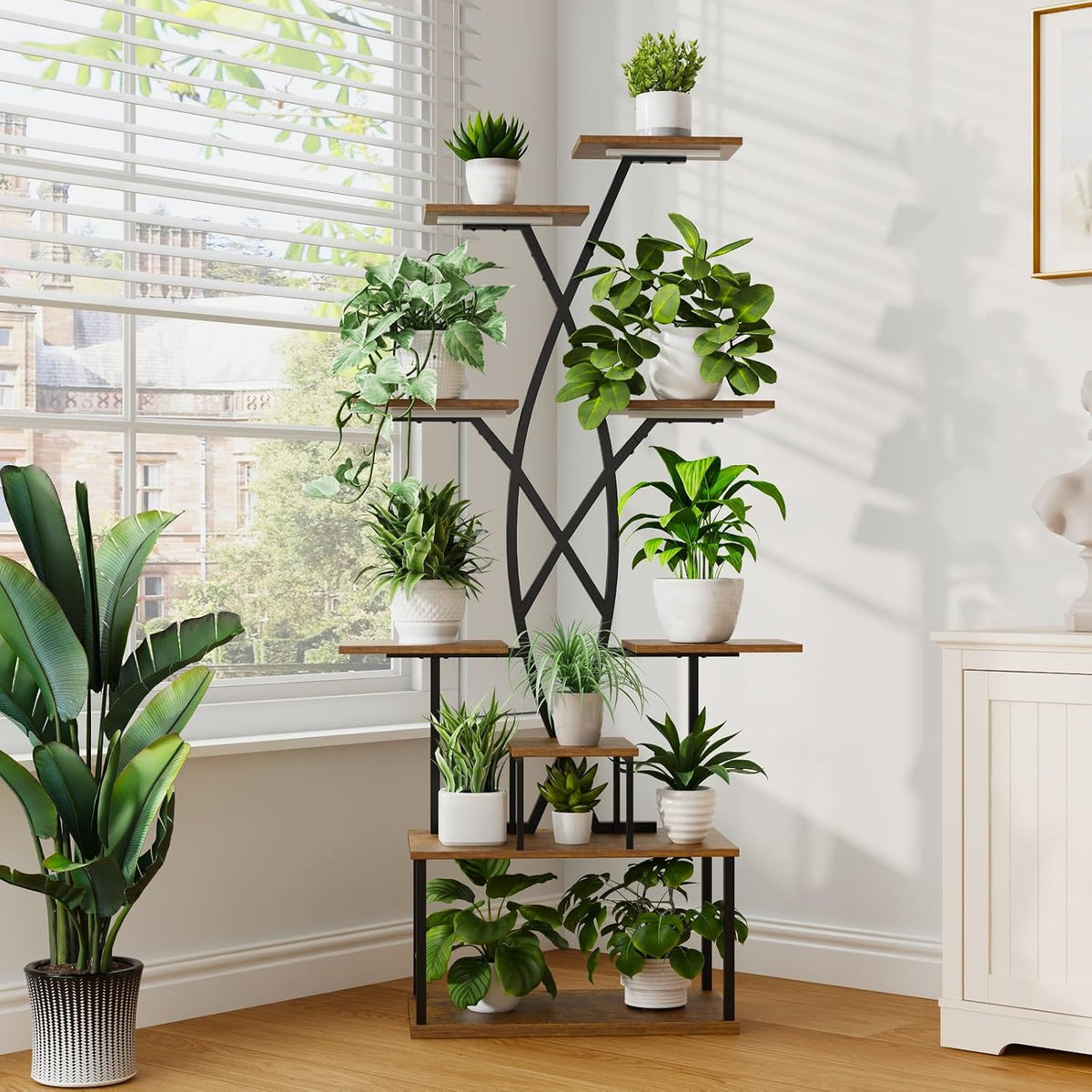 Plant Stand Indoor with Grow Lights - 9 Tiered 66" Tall Metal Plant Shelf, Curved Plant Stand with