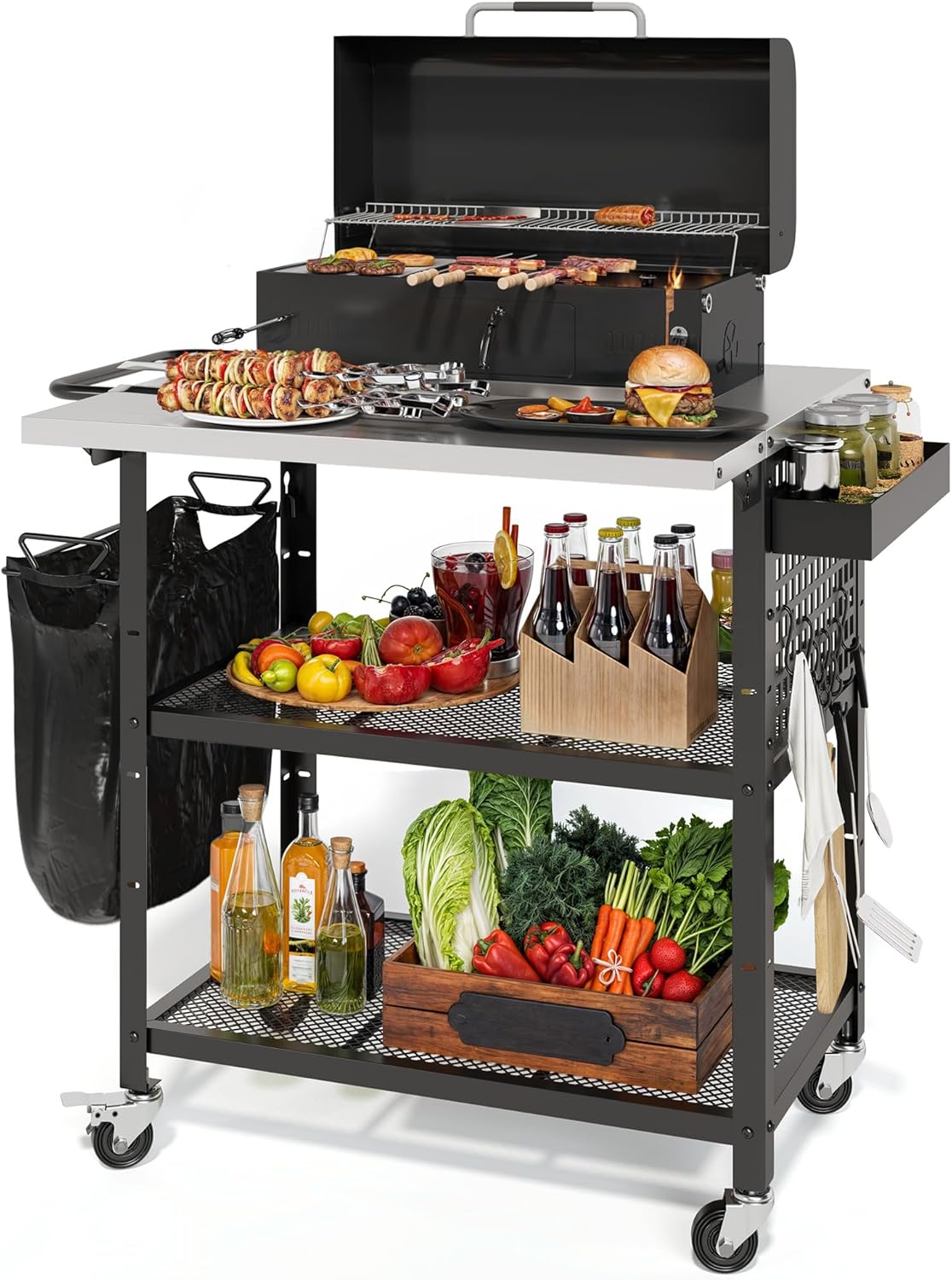YITAHOME Outdoor Grill Cart Pizza Oven Table with Stainless Steel Top and Drop Leaf, Outdoor Grill