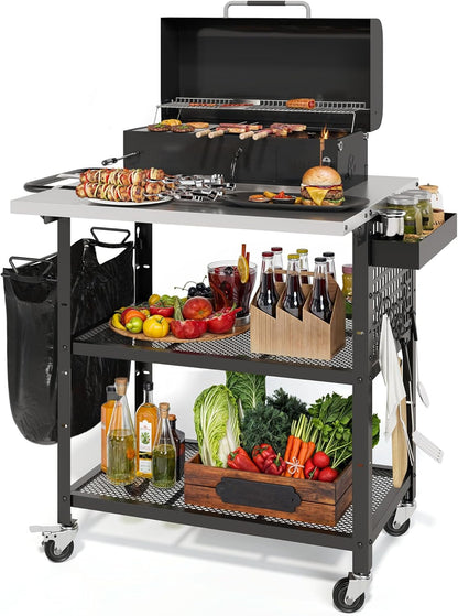 YITAHOME Outdoor Grill Cart Pizza Oven Table with Stainless Steel Top and Drop Leaf, Outdoor Grill