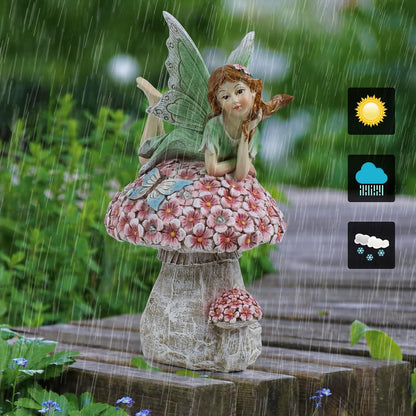 Garden Fairy Decor for Outside, Fairy Garden,Flower Fairy Outdoor Statue,Solar Powered Resin