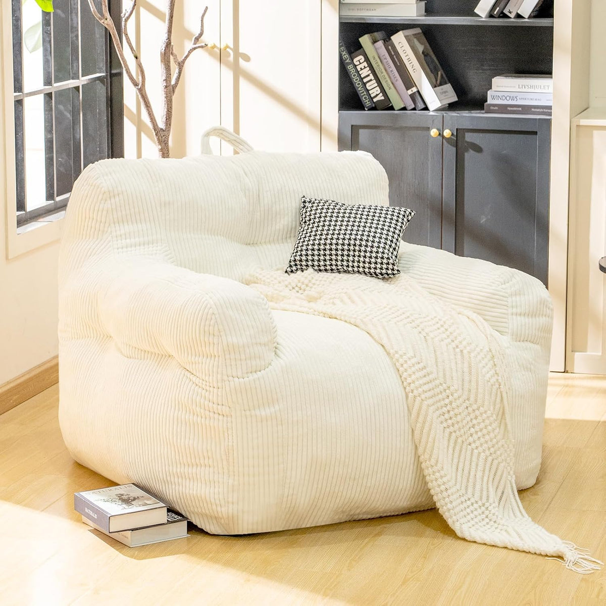 Bean Bag Chair for Adults - Faux Fur, Fluffy and Comfy with Filler, Big Sofa for Reading, Gaming