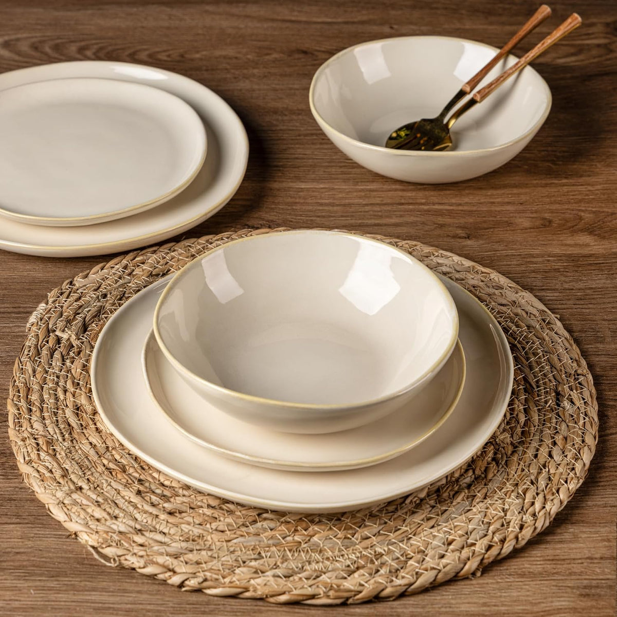 AmorArc Ceramic Dinnerware Sets,Handmade Reactive Glaze Stoneware Plates and Bowls Sets,Highly