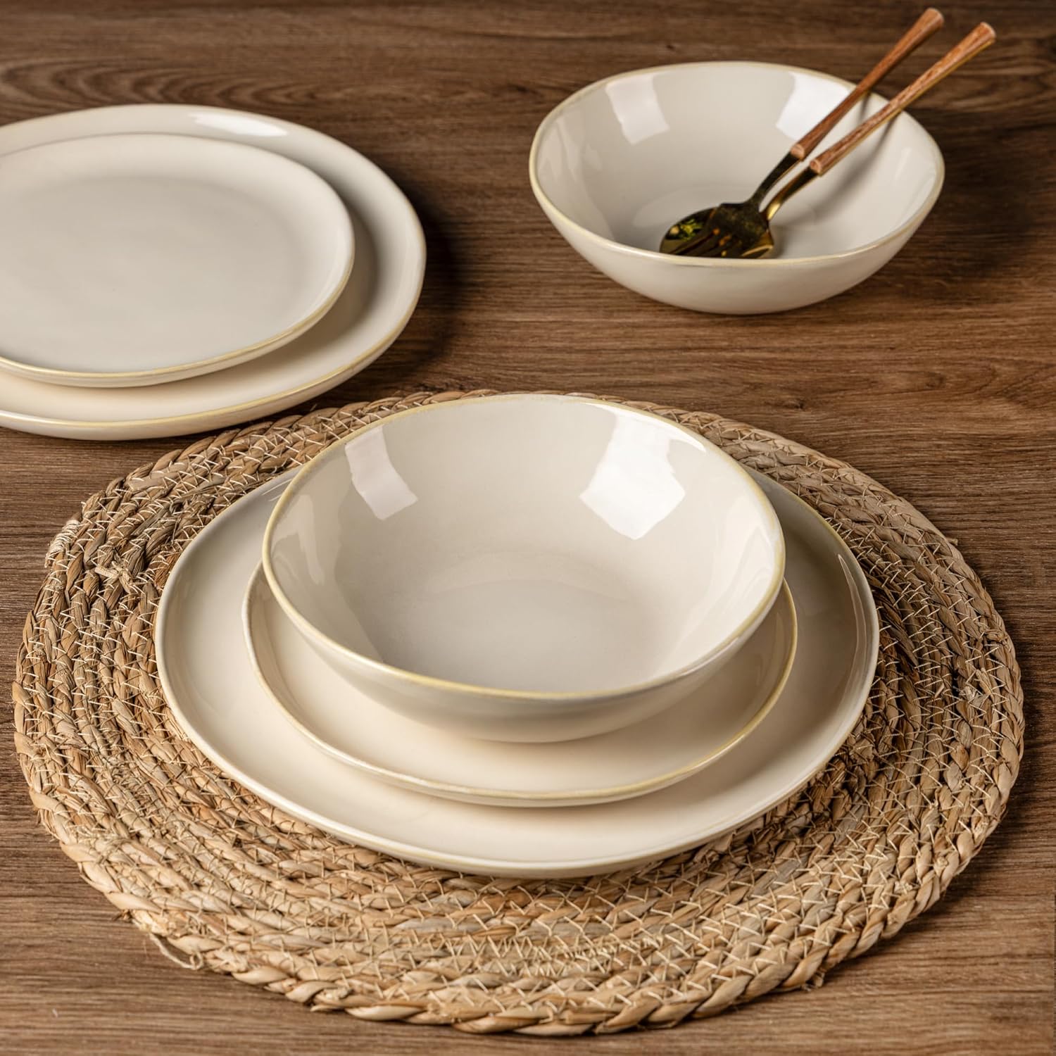 AmorArc Ceramic Dinnerware Sets,Handmade Reactive Glaze Stoneware Plates and Bowls Sets,Highly Chip