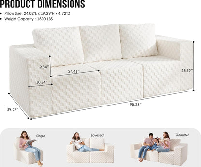 Modular Sectional Sofa 3-Seater Modular Couch with Deep Seat Memory Foam Cloud Chair with Pillows