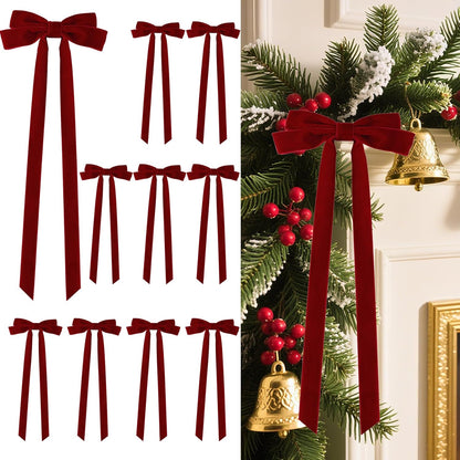 Senjie 10Pcs Large Velvet Christmas Tree Bows, 20in x 8in Premade Vintage Ribbon Tree Topper Bows