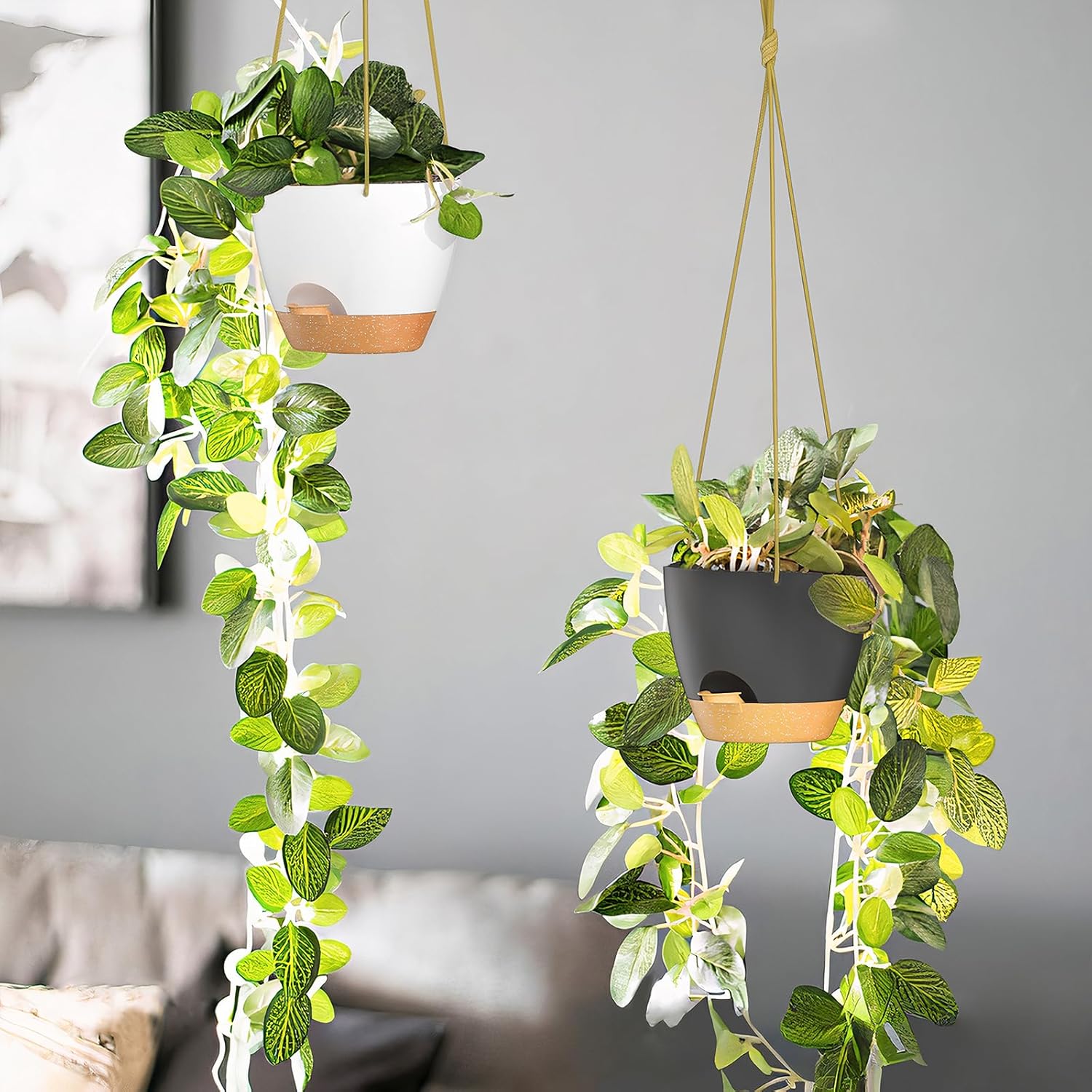 ZMTECH 6.5 Inch Hanging Planters for Indoor Outdoor Plants, 2 Pack Self Watering Hanging Plant Pots